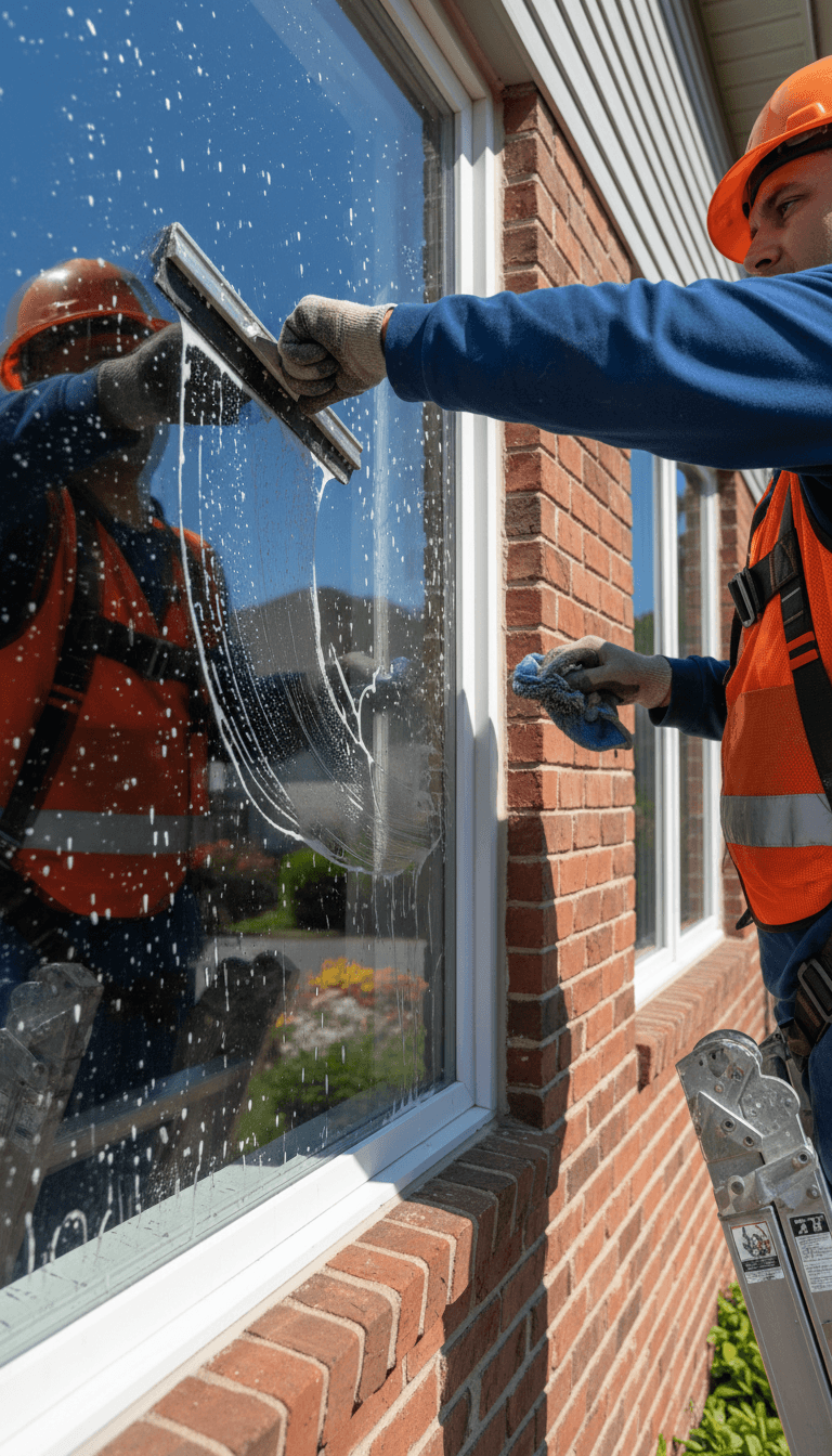 Residential window cleaner polishing a home window in Toronto